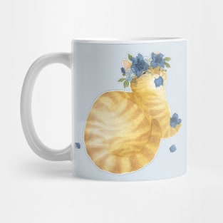 Flower Cat - Yellow Striped With Blue Mug